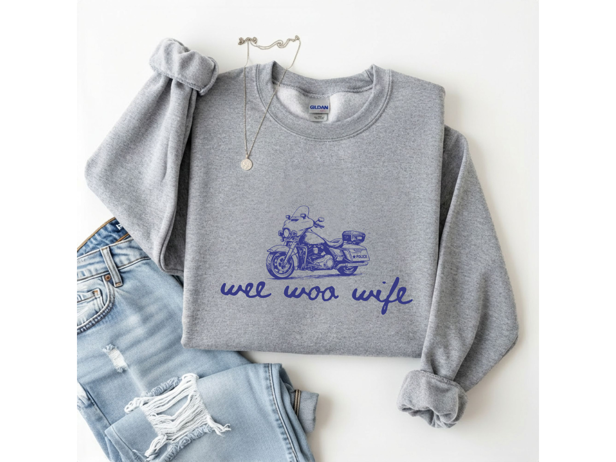 Wee Woo Wife Police Motorcycle Crewneck
