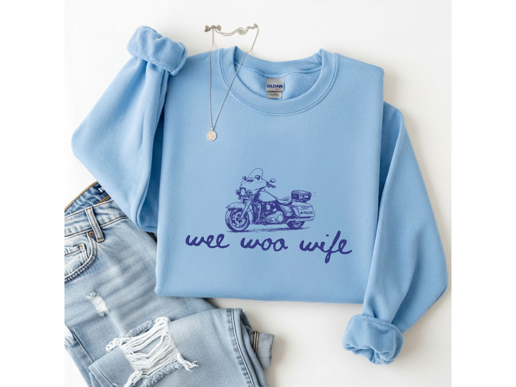 Wee Woo Wife Police Motorcycle Crewneck
