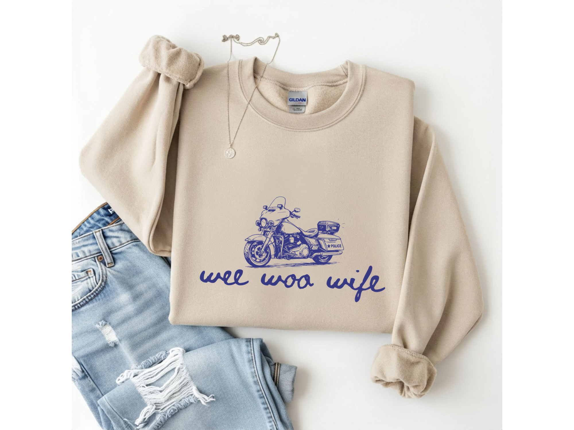 Wee Woo Wife Police Motorcycle Crewneck