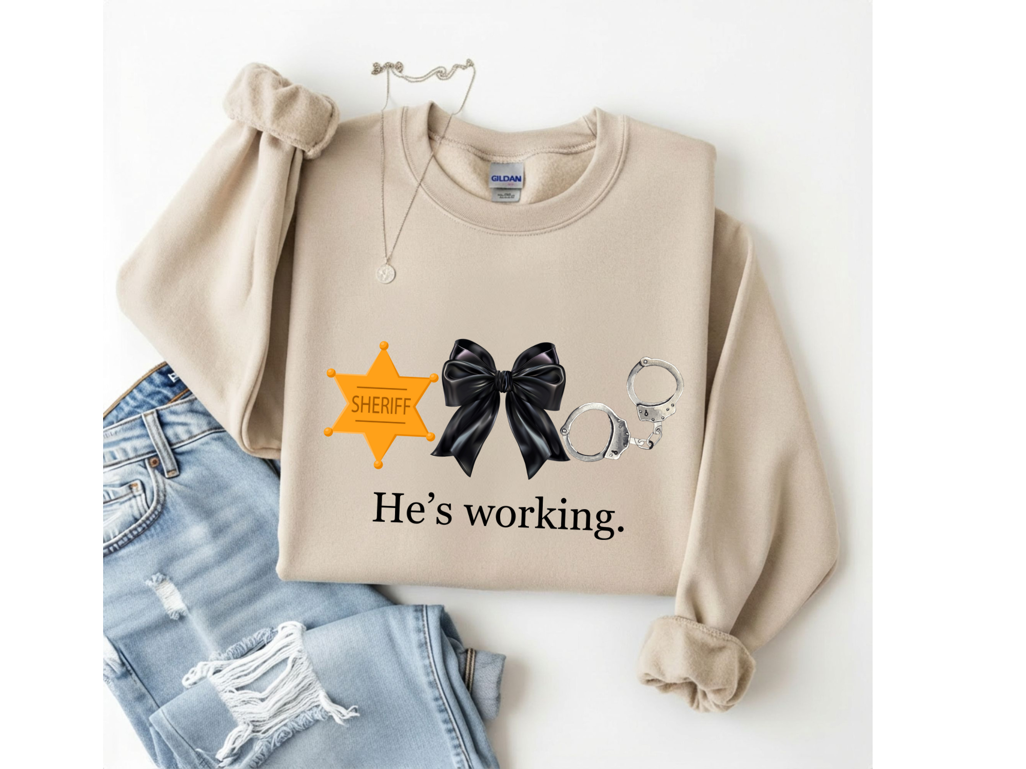 "He's Working" Deputy Support Crewneck