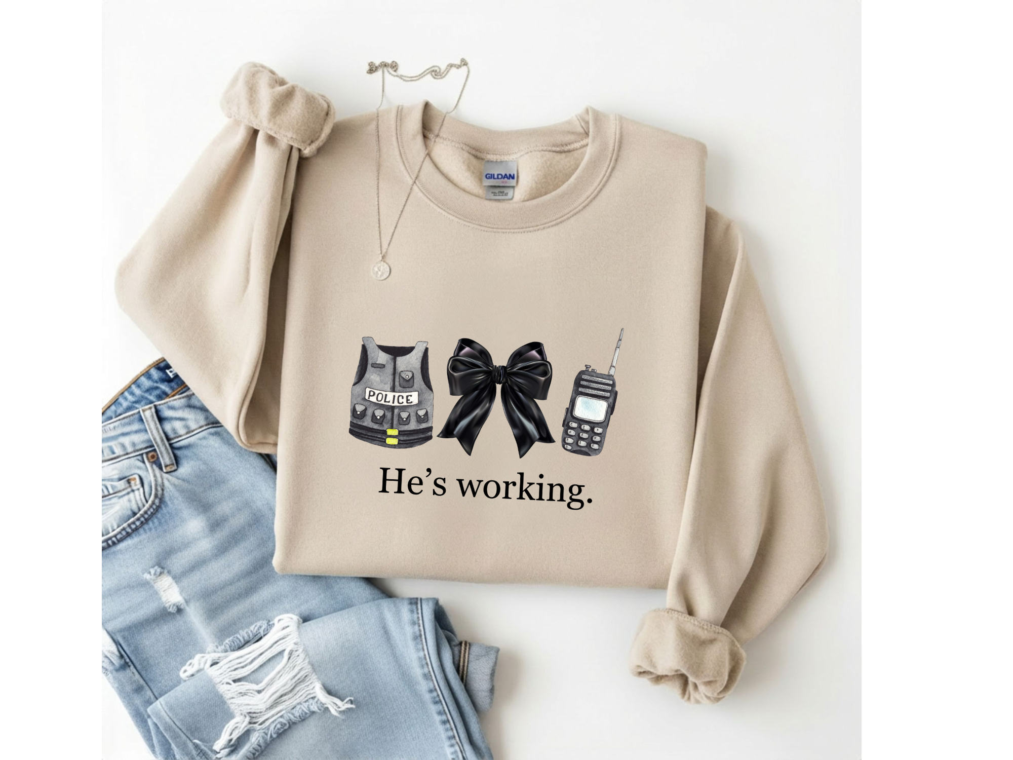 "He's Working" Police Support Crewneck