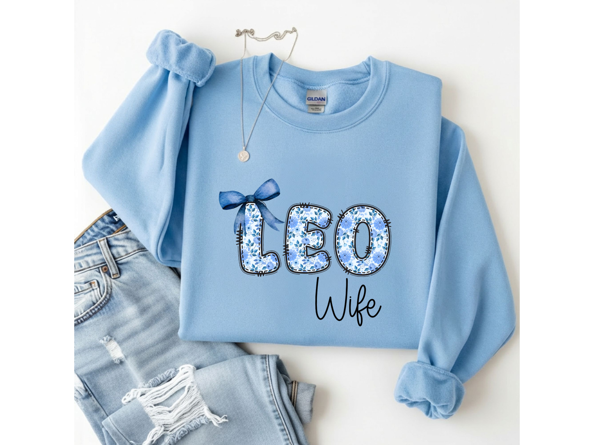 LEO Wife Crewneck - Blue Floral Edition