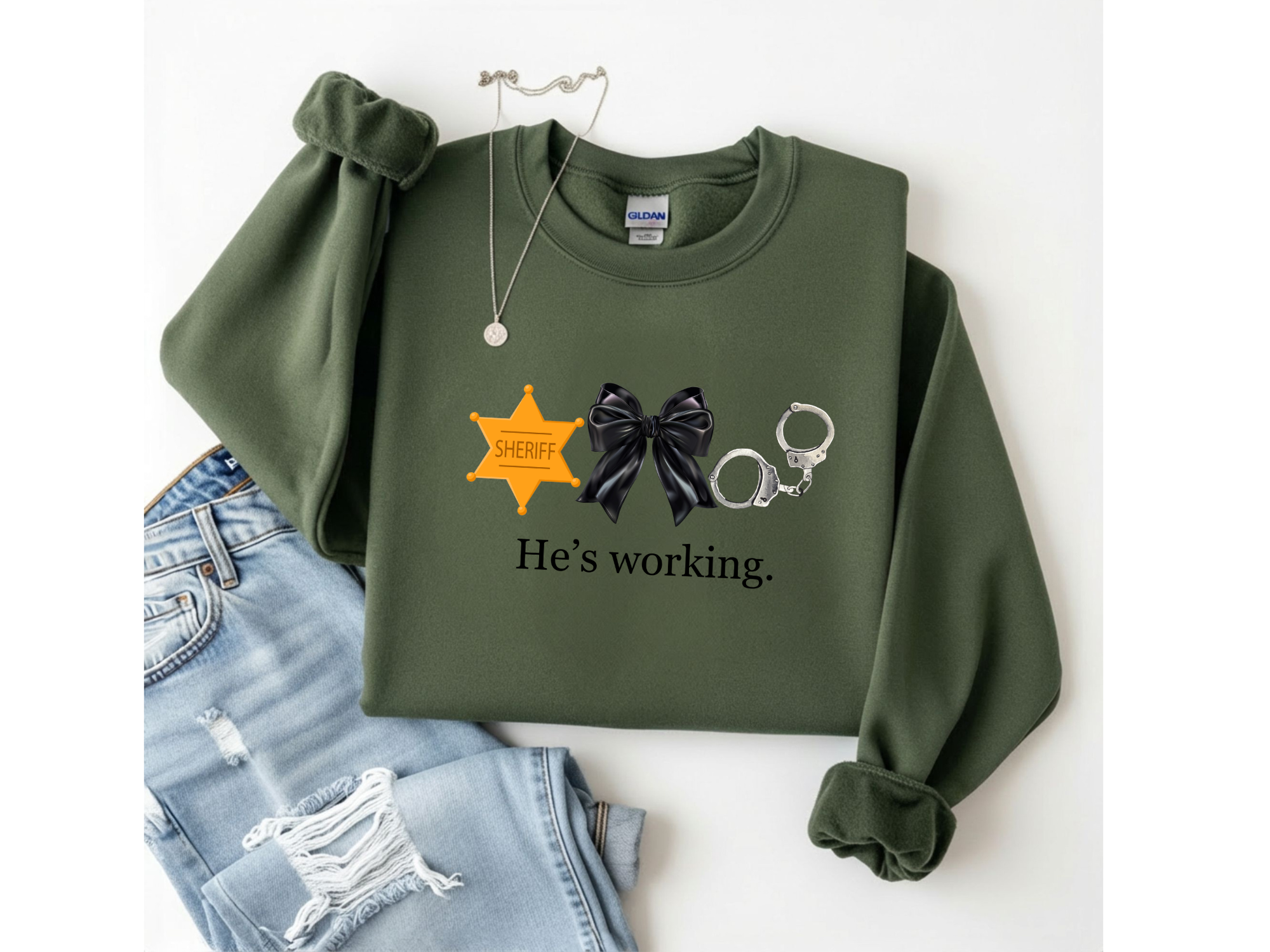 "He's Working" Deputy Support Crewneck